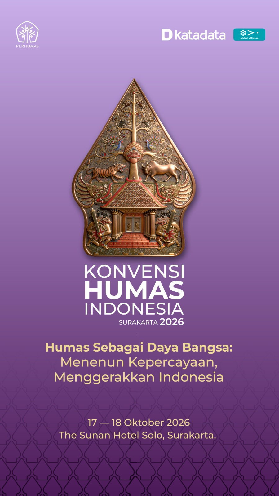 Konvensi Humas Indonesia Surakarta 2026 — Humas Sebagai Daya Bangsa: Menenun Kepercayaan, Menggerakkan Indonesia. 17-18 Oktober 2026, The Sunan Hotel Solo, Surakarta.